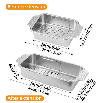 304 Stainless Steel Retractable Sink Drain Basket Kitchen Storage Rack Adjustable.