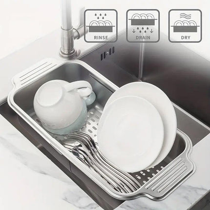 304 Stainless Steel Retractable Sink Drain Basket Kitchen Storage Rack Adjustable.