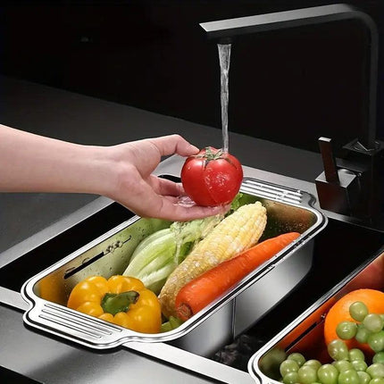 304 Stainless Steel Retractable Sink Drain Basket Kitchen Storage Rack Adjustable.