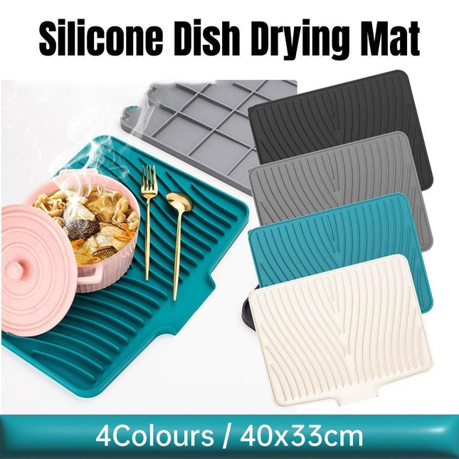 Silicone Dish Drying Mat Heat Resistant Draining Slope Pad for Kitchen Counter - Green.