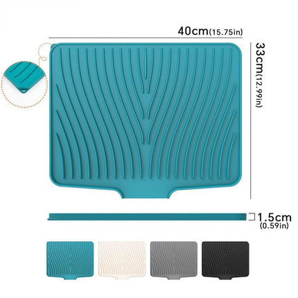 Silicone Dish Drying Mat Heat Resistant Draining Slope Pad for Kitchen Counter - Green.