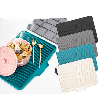 Silicone Dish Drying Mat Heat Resistant Draining Slope Pad for Kitchen Counter - Green.