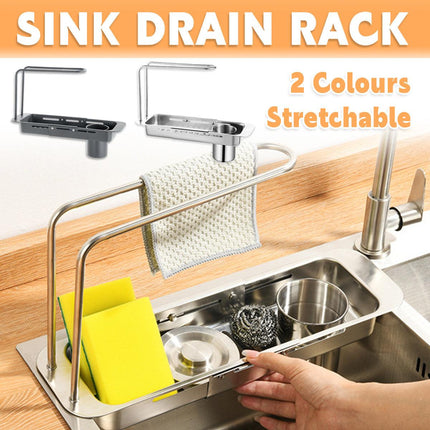 Retractable Kitchen Sink Draining Rack Water Filter Basket Storage Shelf Home - Silver.
