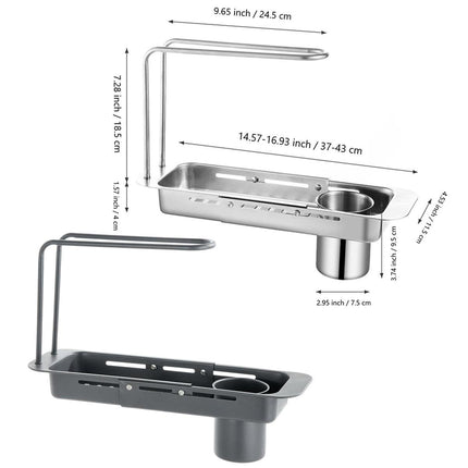 Retractable Kitchen Sink Draining Rack Water Filter Basket Storage Shelf Home - Silver.