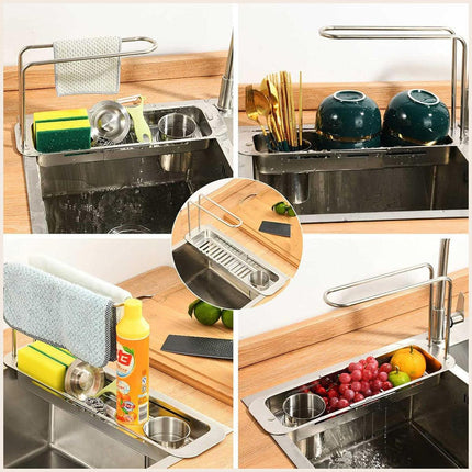 Retractable Kitchen Sink Draining Rack Water Filter Basket Storage Shelf Home - Silver.