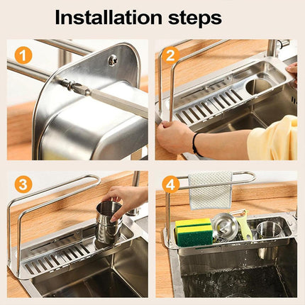 Retractable Kitchen Sink Draining Rack Water Filter Basket Storage Shelf Home - Silver.