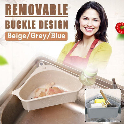 Triangle Sink Kitchen Storage Drain Basket Rack Shelf Holder Strainer Organizer - Beige.