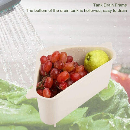 Triangle Sink Kitchen Storage Drain Basket Rack Shelf Holder Strainer Organizer - Beige.
