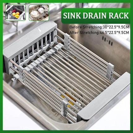 Stainless Steel Storage Sink Drain Basket Dish Drying Rack Kitchen Organizer Au.