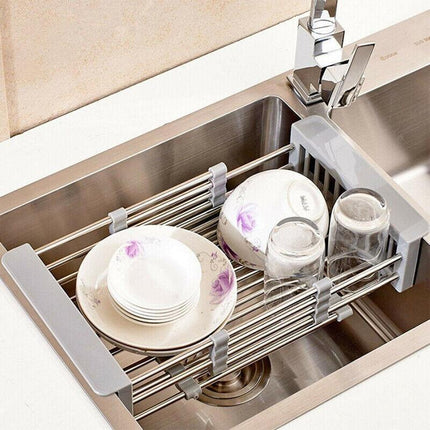 Stainless Steel Storage Sink Drain Basket Dish Drying Rack Kitchen Organizer Au.