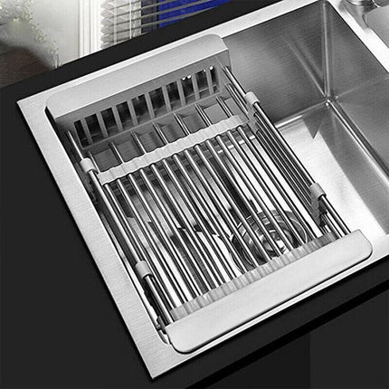 Stainless Steel Storage Sink Drain Basket Dish Drying Rack Kitchen Organizer Au.