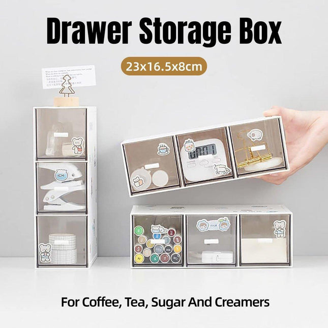 Storage Box 3Drawers DIY Desktop Plastic Transparent Coffee Sugar Jewelry Box.
