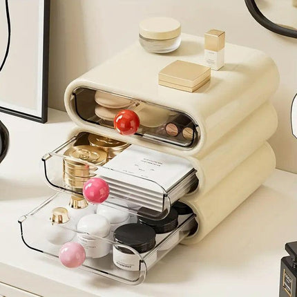 Drawer Cosmetic Organizer Desktop Storage Organizer for Makeup Desk Accessories - White.