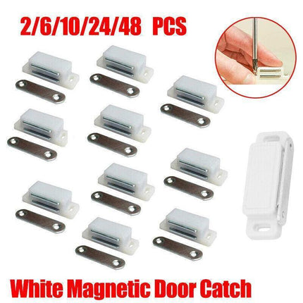2/6/10/24/48Pcs White Magnetic Door Catch Cupboard Cabinet Wardrobe Drawer Latch - 2PCS.