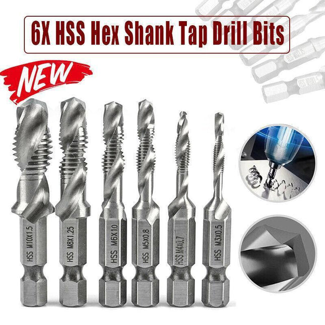 6X Hss Hex Shank Tap Drill Bits Metric Thread Screw Tapping Compound Set Tool.