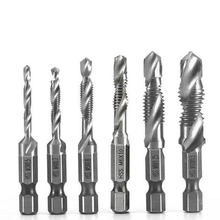 6X Hss Hex Shank Tap Drill Bits Metric Thread Screw Tapping Compound Set Tool.
