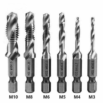 6X Hss Hex Shank Tap Drill Bits Metric Thread Screw Tapping Compound Set Tool.