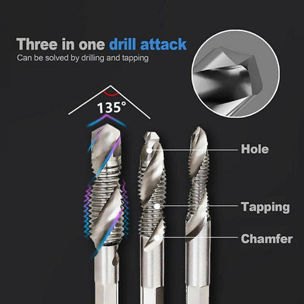 6X Hss Hex Shank Tap Drill Bits Metric Thread Screw Tapping Compound Set Tool.