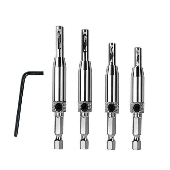 4X Self-Centering Drill Bits Hex Shank Pilot Door Drawer Hinge Hole Screw Guide.