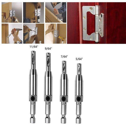 4X Self-Centering Drill Bits Hex Shank Pilot Door Drawer Hinge Hole Screw Guide.