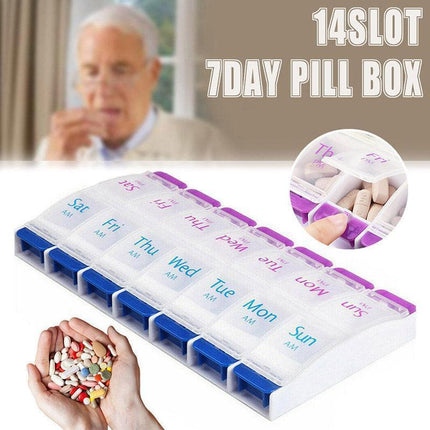 14 Slot 7 Day Pill Box Dispenser Medicine Organiser Am Case Medication Au Stock.