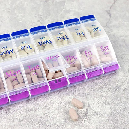 14 Slot 7 Day Pill Box Dispenser Medicine Organiser Am Case Medication Au Stock.