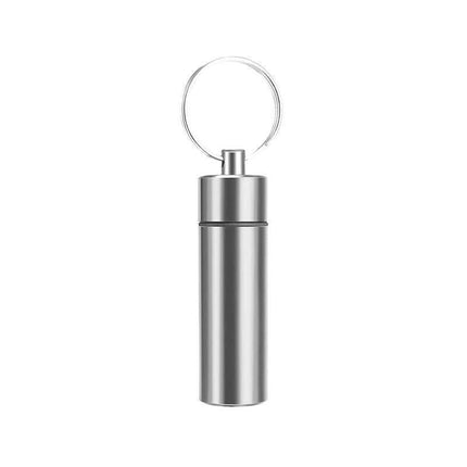 Aluminum Pill Box Case Bottle Cache Drug Holder Keychain Container Waterproof - Silver.