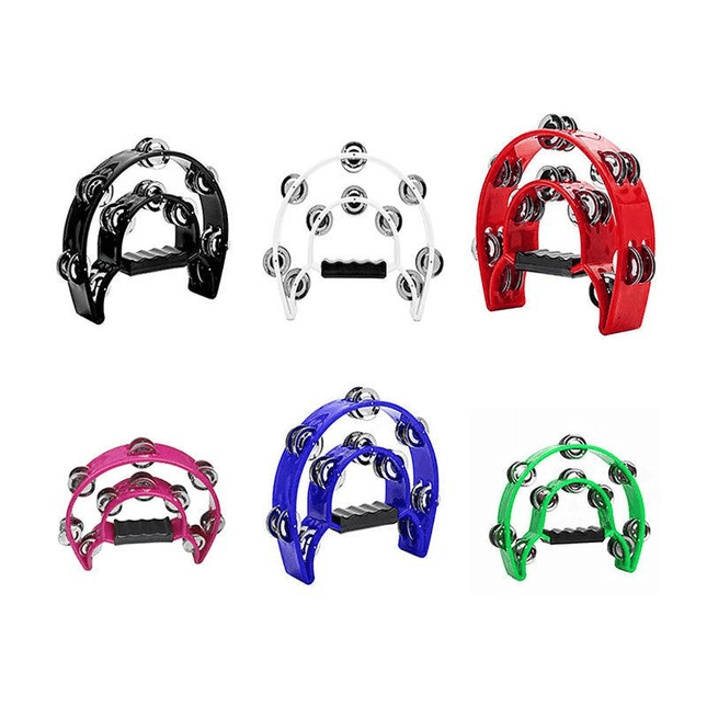 Double Half Moon Tambourine Handheld Musical Percussion Instrument Bell Drum - Blue.