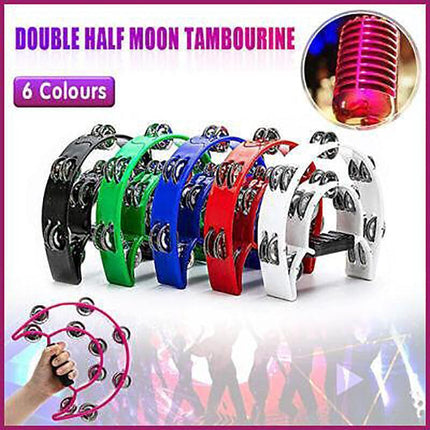 Double Half Moon Tambourine Handheld Musical Percussion Instrument Bell Drum - Green.