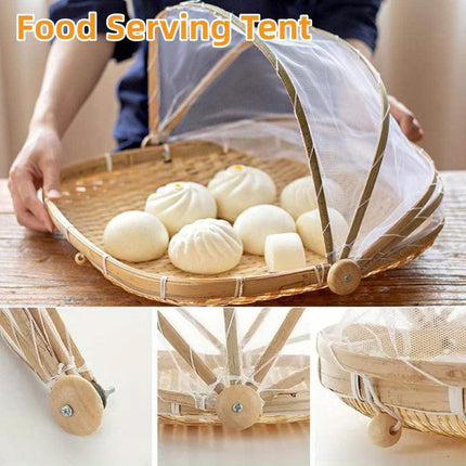 Bamboo Baskets Tray Anti Bug Food Fruit Storage Container with Mesh Cover.