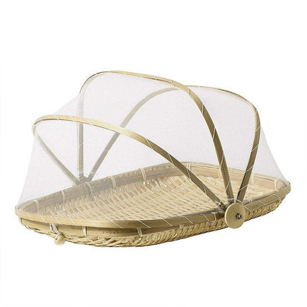 Bamboo Baskets Tray Anti Bug Food Fruit Storage Container with Mesh Cover.