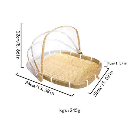 Bamboo Baskets Tray Anti Bug Food Fruit Storage Container with Mesh Cover.