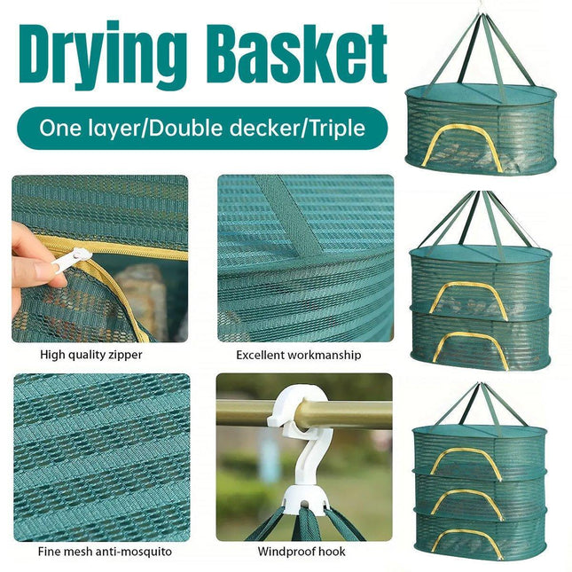 Anti Mosquito Fully Enclosed Drying Net Basket for Fish Vegetables Fruit Herbs - Double layer.