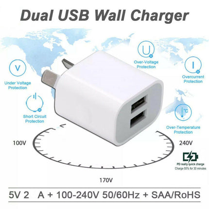 5V2A Dual Usb Wall Charger Au Plug Power Adapter Cable For Iphone 678 X 11 Ipad.