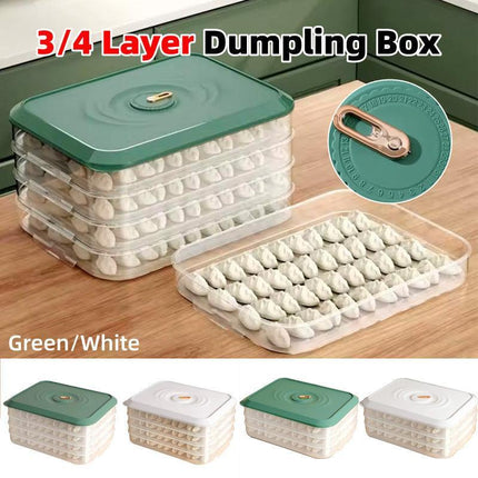 3/4 Layer Large Capacity Dumpling Box Sealed Fresh Wonton Storage Container - White-3 Layer.