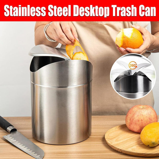 Stainless Steel Mini Desktop Wastebasket Organizer Compact Waste Bin for Office.