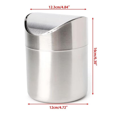 Stainless Steel Mini Desktop Wastebasket Organizer Compact Waste Bin for Office.