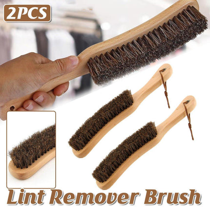 2PCS Wooden Handle Horsehair Clothes Brush Dust Remover Household Cleaning Brush.