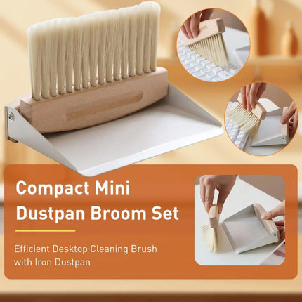 Mini White Brush Broom with Dustpan Car Desk Table Keyboard Cleaning Portable.
