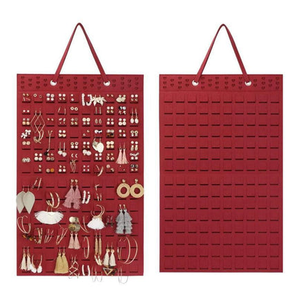 Hanging Jewelry Organizer Earring Necklace Holder Felt Display Storage Rack - White.