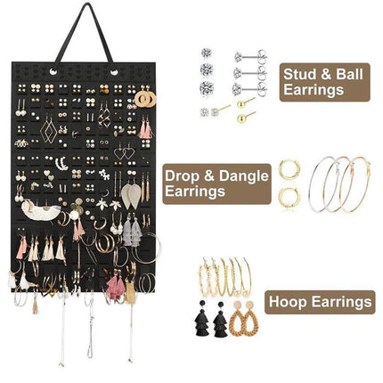 Hanging Jewelry Organizer Earring Necklace Holder Felt Display Storage Rack - White.