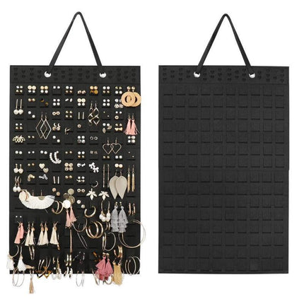 Hanging Jewelry Organizer Earring Necklace Holder Felt Display Storage Rack - White.