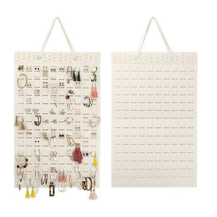 Hanging Jewelry Organizer Earring Necklace Holder Felt Display Storage Rack - White.