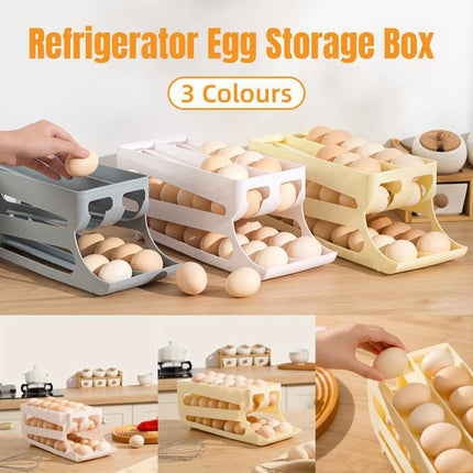 Sliding Egg Carton Refrigerator Storage for Kitchen Egg Holder and Organizer - Yellow.