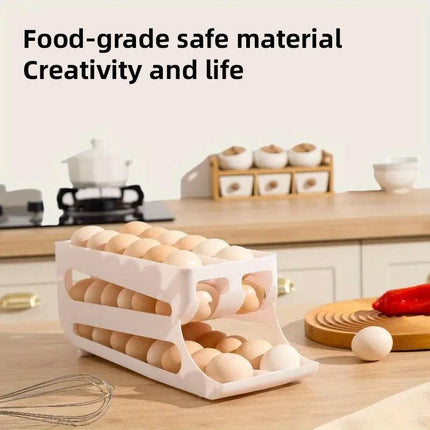 Sliding Egg Carton Refrigerator Storage for Kitchen Egg Holder and Organizer - Yellow.