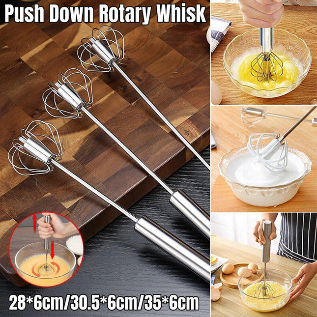 Stainless Steel Semi-Automatic Egg Beater Hand Pressed Kitchen Baking Tool - 10 Inch.