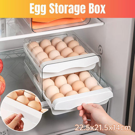 Plastic Double-Layer Egg Storage Box Food Grade Refrigerator Drawer Organizer.