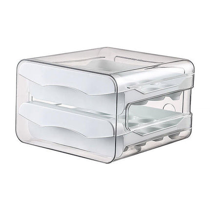 Plastic Double-Layer Egg Storage Box Food Grade Refrigerator Drawer Organizer.