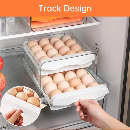 Plastic Double-Layer Egg Storage Box Food Grade Refrigerator Drawer Organizer.
