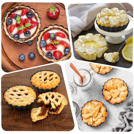 12PCS Mini Detachable Tart Mold Baking Cake Pan Nonstick Bottom Cupcake Molds - 4inch.